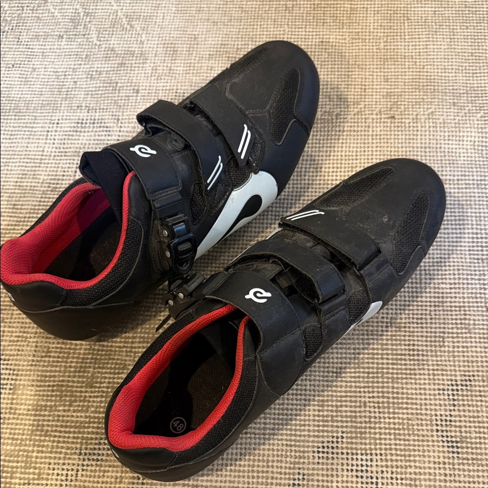 Peloton Black Cycling Shoes with Red Accents